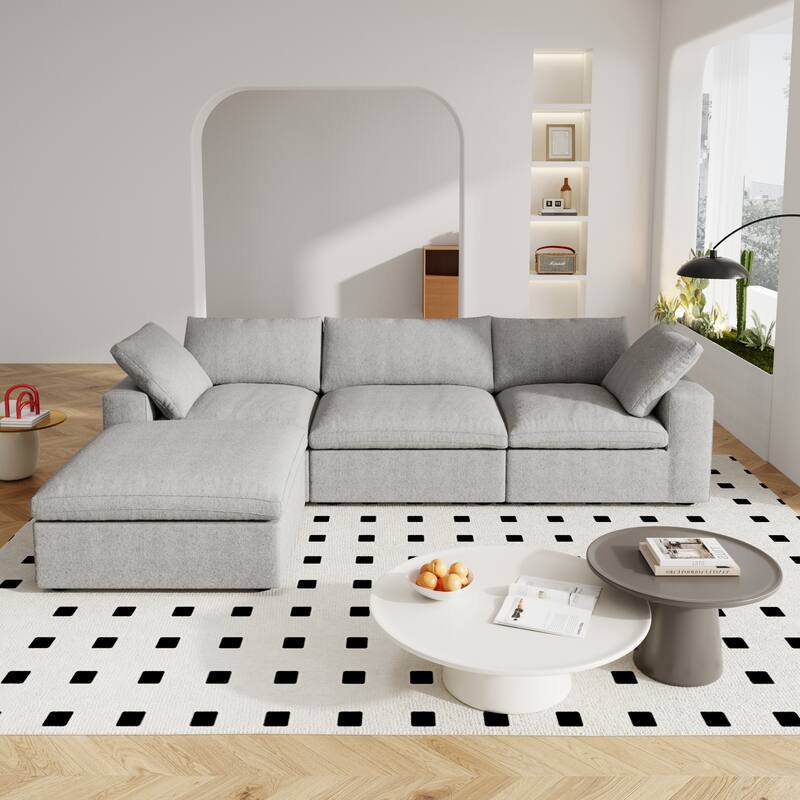 120" L-shaped Modern Sectional Sofa Linen Modular Sofa Couch with Storage Ottoman