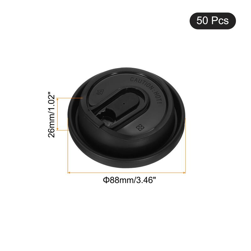 Disposable Coffee Cup Lids, 50 Count 80mm U-Shaped Plastic Lids - Black - 88mm