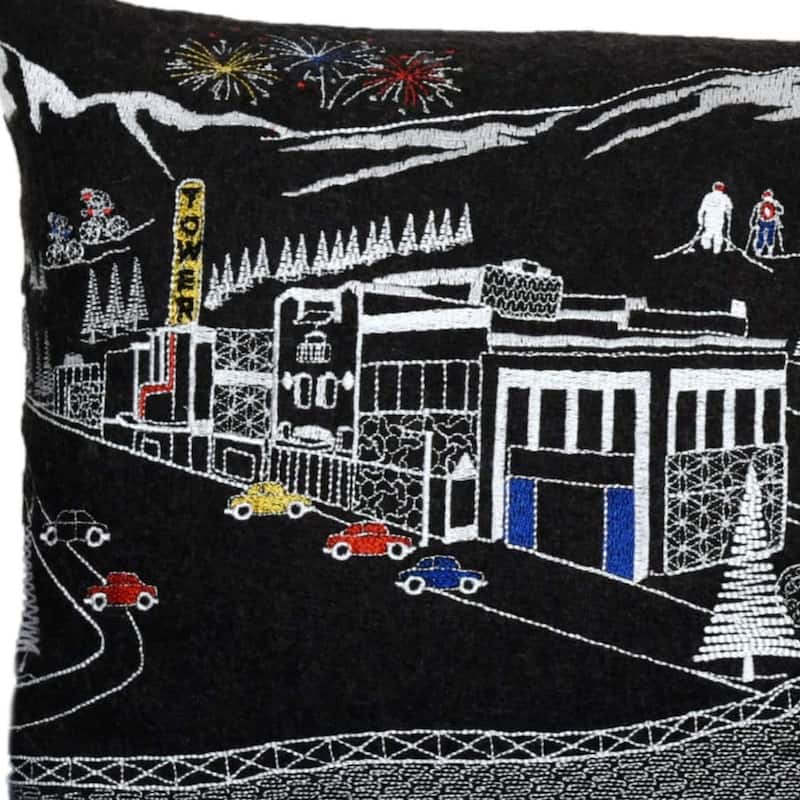 HomeRoots 35" Black Bend Nighttime Skyline Lumbar Decorative Pillow