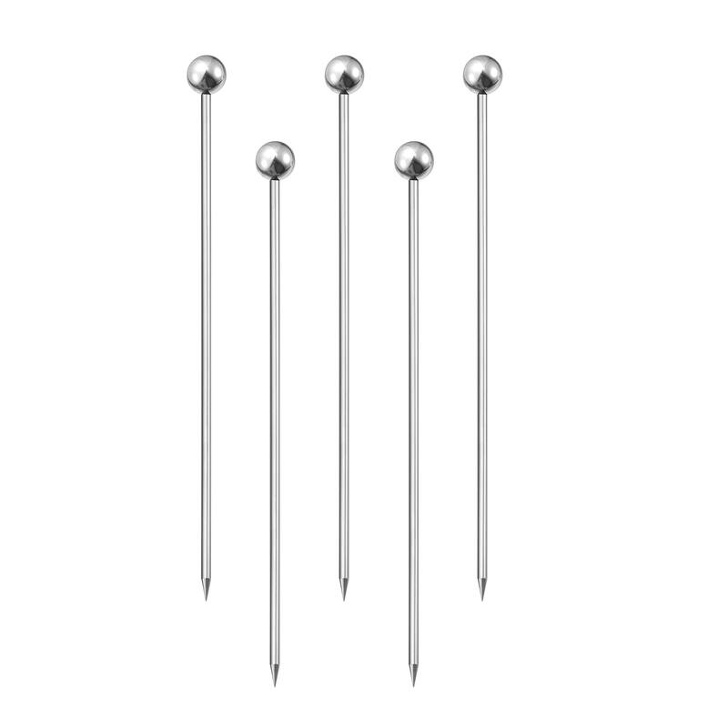 Metal Cocktail Toothpicks Round Bead Drink Picks Cocktail Skewers 5Pcs - Silver