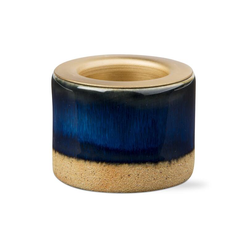 Glazed Navy Stoneware Taper Tealight Candle Holder, 2.5L x 2.5W x 1.95H inches