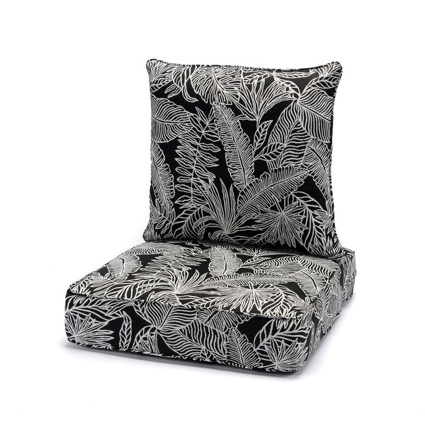 Outdoor Deep Seat Cushion Set Garden Patio Dining Chair Seat Pad Palm Black 