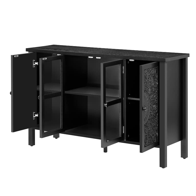 47.2" Retro TV Stand for TVs up to 43'' w/ 3 Cabinets, Glass Doors