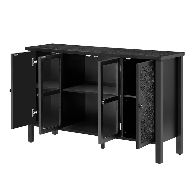 47.2'' Retro TV Stand with Adjustable Shelves, Entertainment Center Media Console with Glass Cabinet Doors & Anti-tip Device