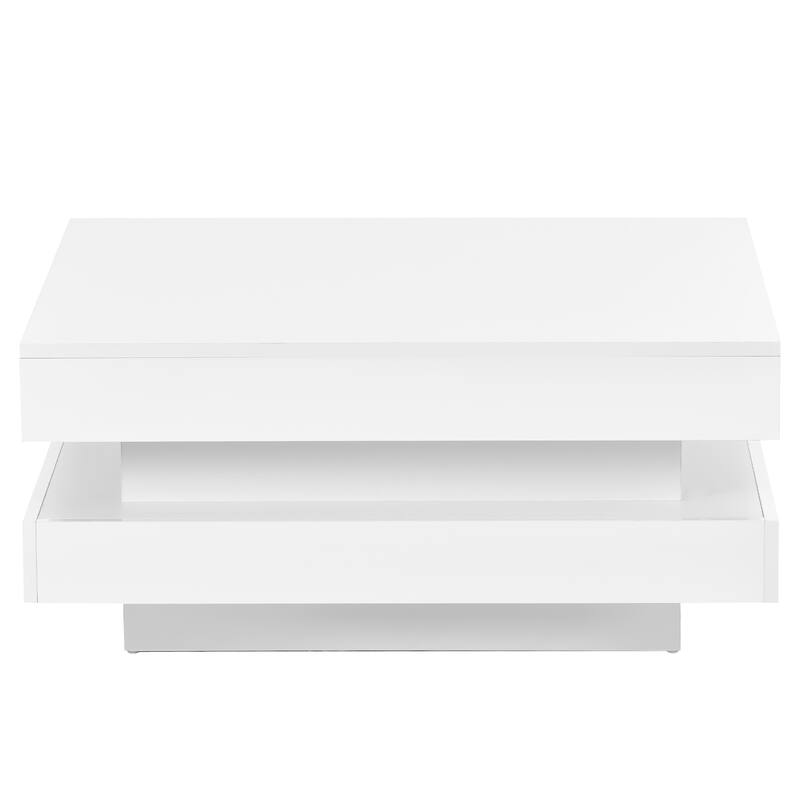 Modern LED Lighted Square Coffee Table, High Gloss Finish - 2-Tier Center Table for Living Room (31.5" x 31.5" x 14.2")