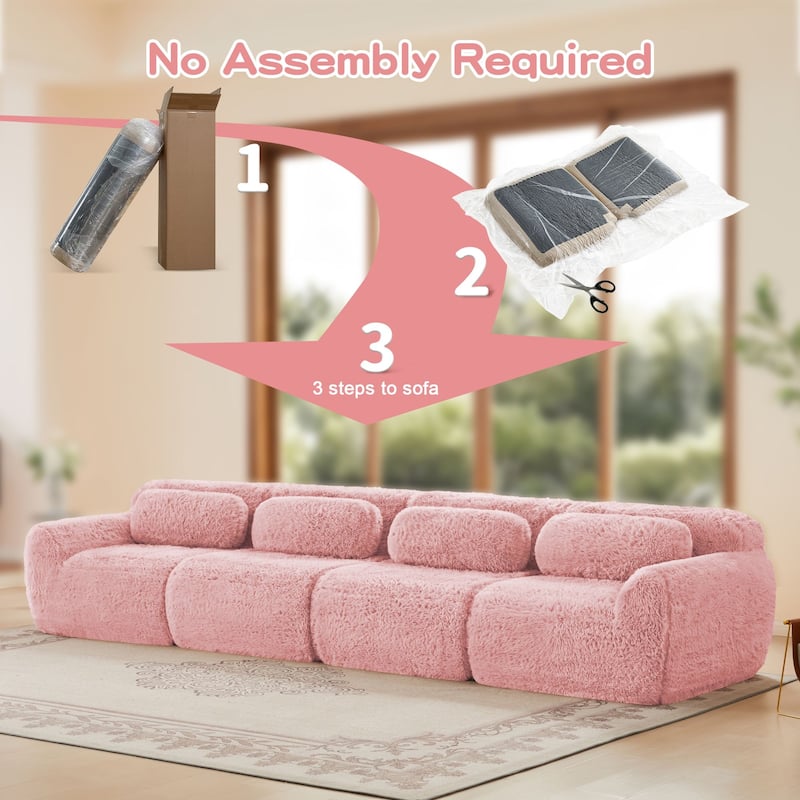 Rossetta 149'' Modern 4-seater Soft Fluffy Plush Fabric Modular Sectional Deep Sofa Couches, Free Combination Buckle Connection