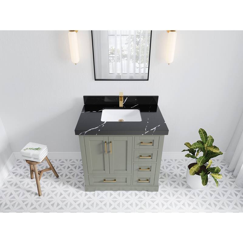 Willow Collections 36 x 22 Boston Center Sink Left Bathroom Vanity with Countertop