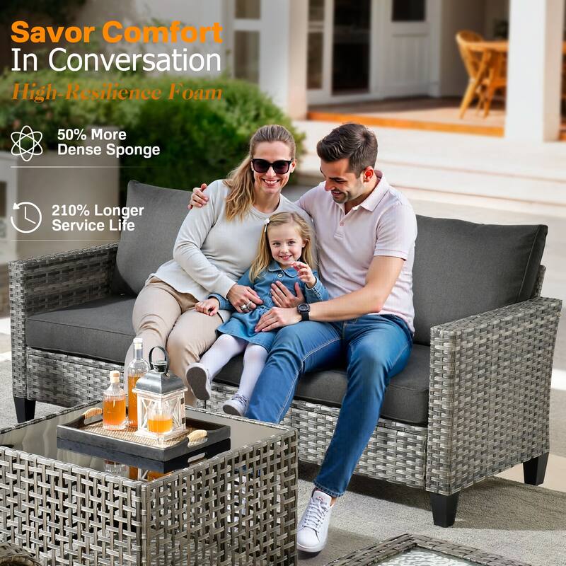 OVIOS 7-piece Patio Wicker Swivel Rocking Chair Set With Fire Pit