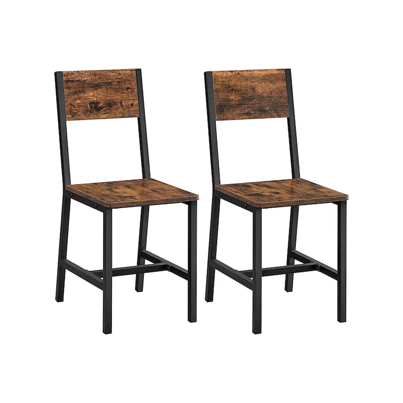 Rustic Brown Black Steel Dining Chairs Set of 2 Ergonomic Design Sturdy Frame for Kitchen and Dining Room - Rustic Brown and Black