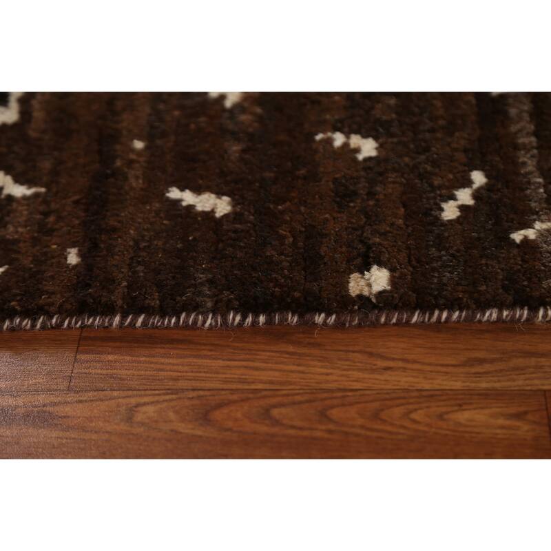 Hand Knotted Oriental 100% Wool Carpet Tribal Tribal Brown Moroccan Area Rug - 8' 2'' X 5' 7''