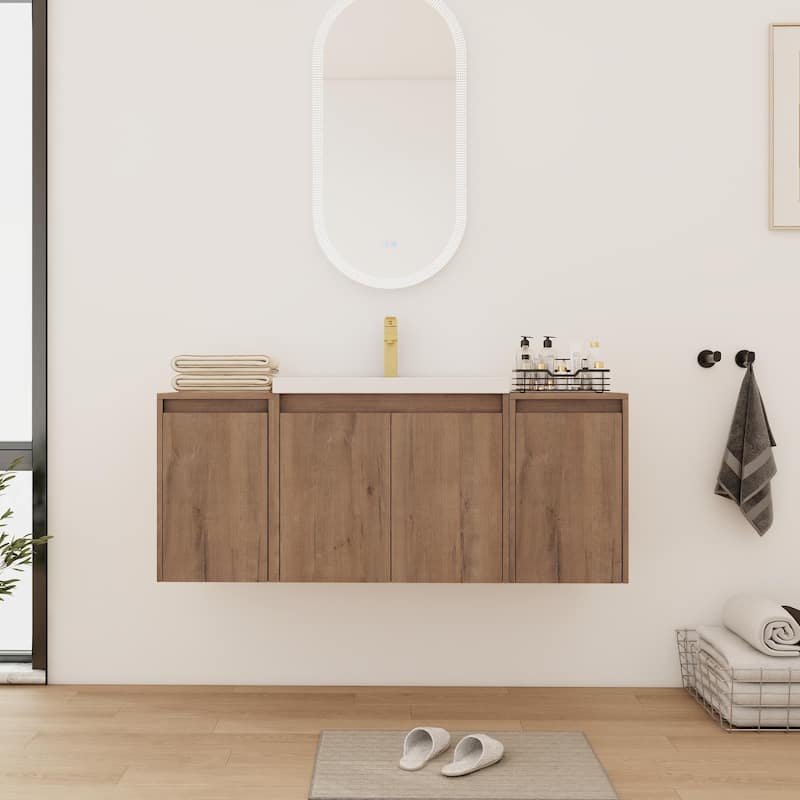 Bathroom Vanity With Sink In 24/36/48 Inch, Floating Bathroom Vanity With Soft Close Door - 47.25''W×18.13''D×20.5''H - Imitative Oak