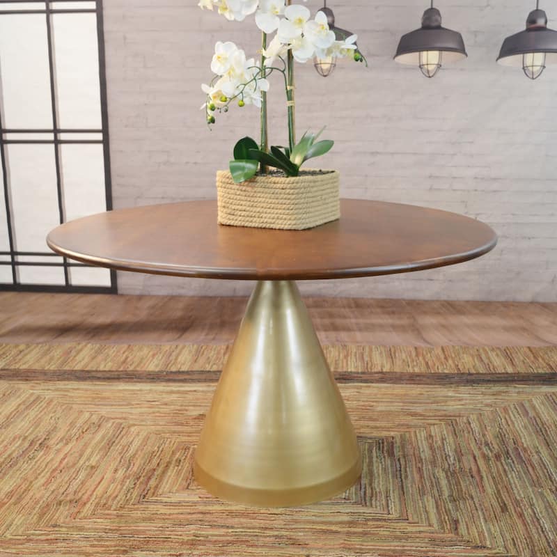 Conical Base Pedestal Dining Table - 48" - Gold