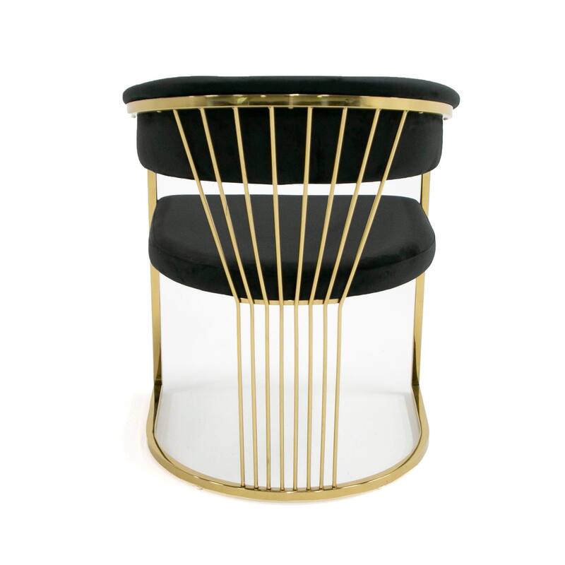 Moha 24 Inch Dining Chair, Round Cantilever Base, Black Velvet, Gold Finish