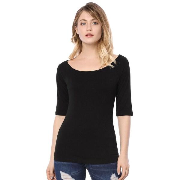 Women Half Sleeves Slim Fit Scoop Neck T-Shirt. Opens flyout.