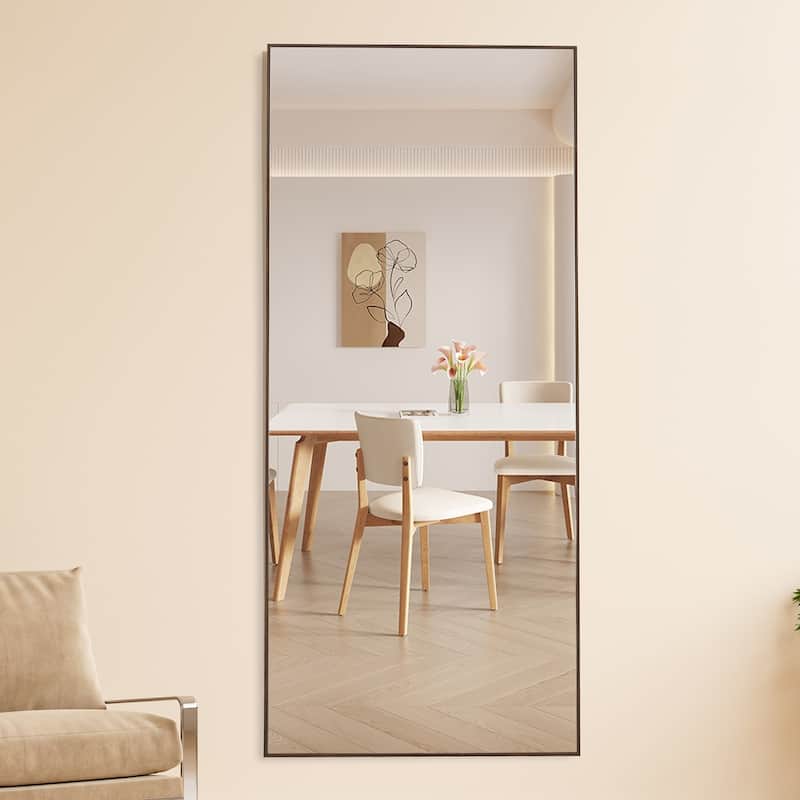Roomfitters Full-Length Mirror with Black Solid Wood Frame, 71"x31.4" Floor Standing or Wall-Mounted Dressing Mirror
