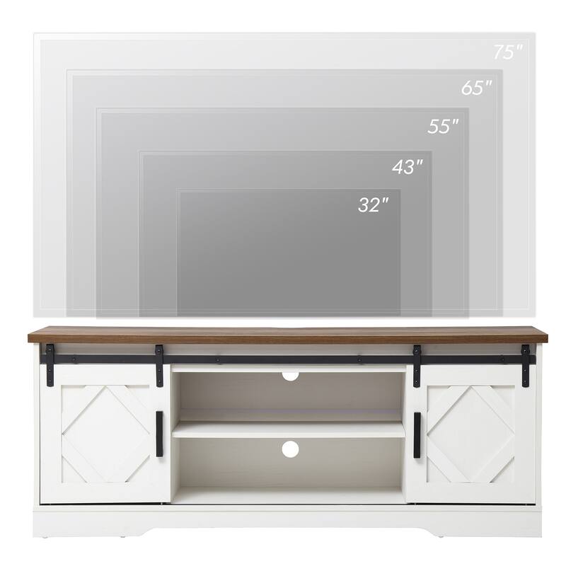 WAMPAT Sliding Barn Door 59-inch Wood TV Stand Storage Cabinet