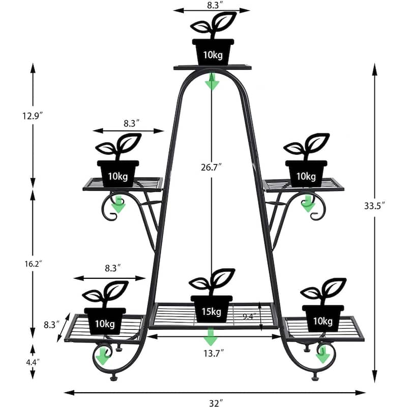 6 Potted Plant Stand Iron Flower Pot Display Shelf Holder Garden Patio