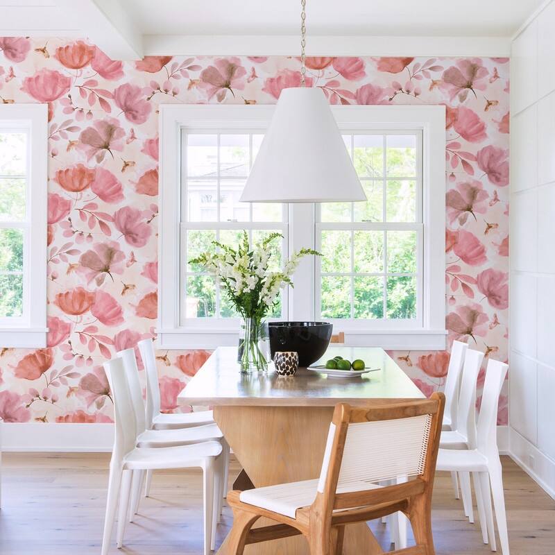 Brewster Zahra Pink Floral Wallpaper - 20.5in x 396in x 0.025in