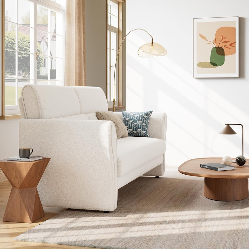 Modern Beige Couch, 57 Inch Deep Seat Loveseat Sofa with 2 Removable Lumbar Pillows, High Backrest