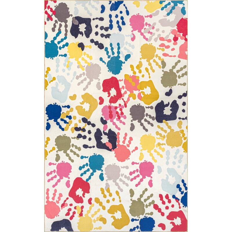 Nuloom Pinkie SpinClean Machine Washable Handprint Kids Area Rug