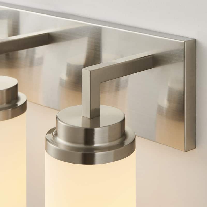 KAWOTI Frosted White Glasses Vanity Light with Metal Ring (Nickel)