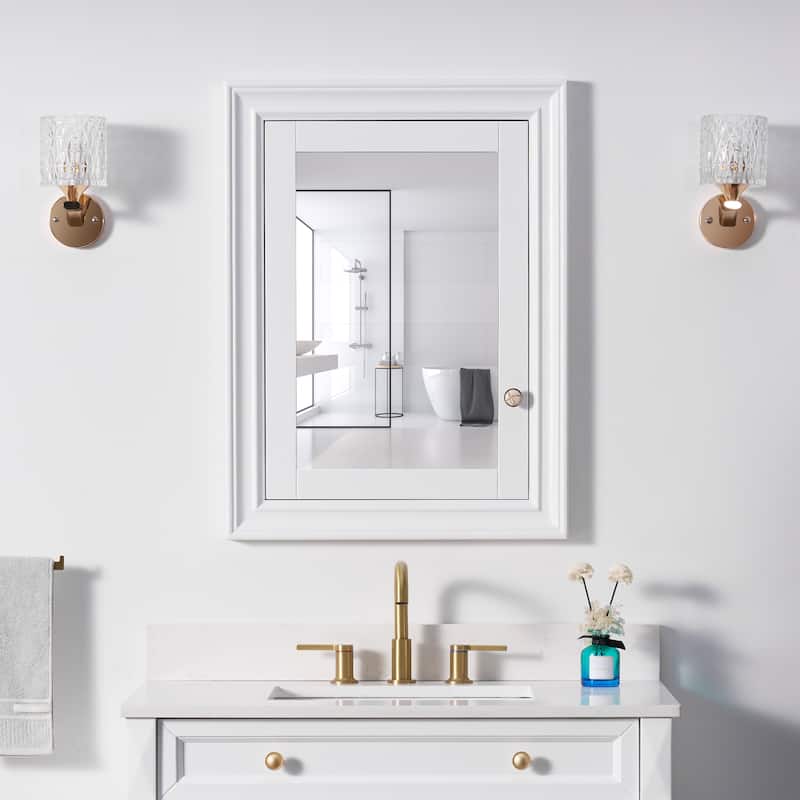 32''H Recessed Mount Solid Wood Framed Medicine Cabinet With Mirror and Shelves - 24"W X32"H,Left Open