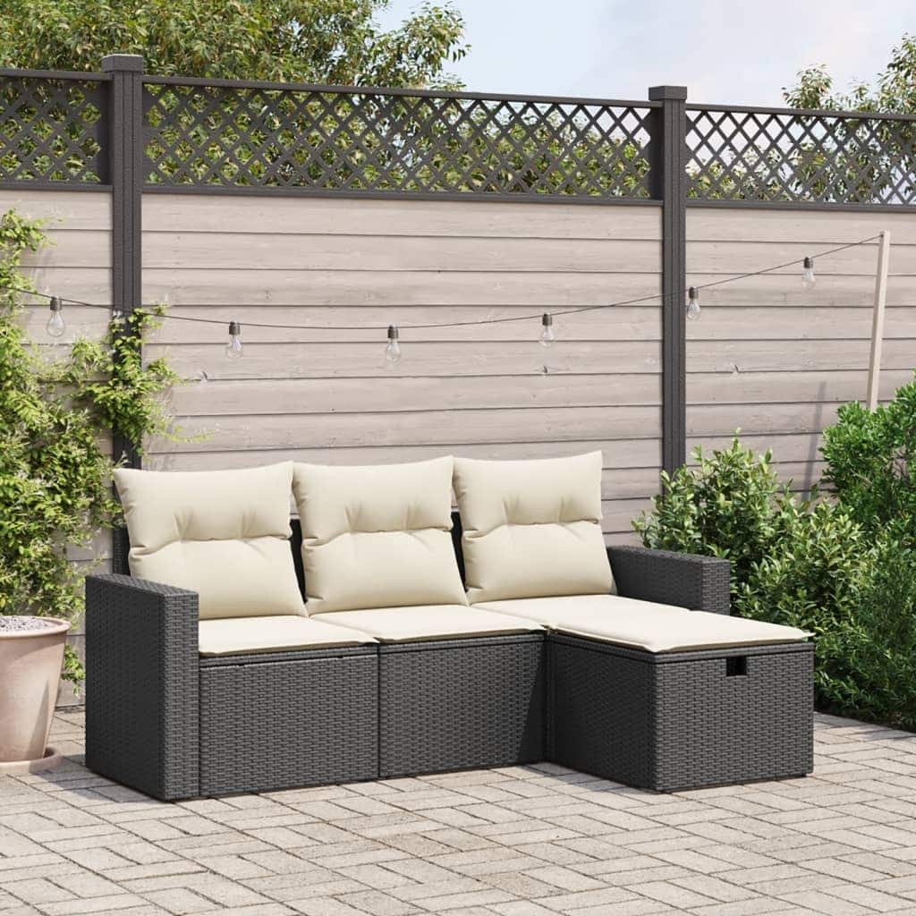 vidaXL Patio Sofa Set with Cushions Outdoor Furniture 4 Piece Poly Rattan