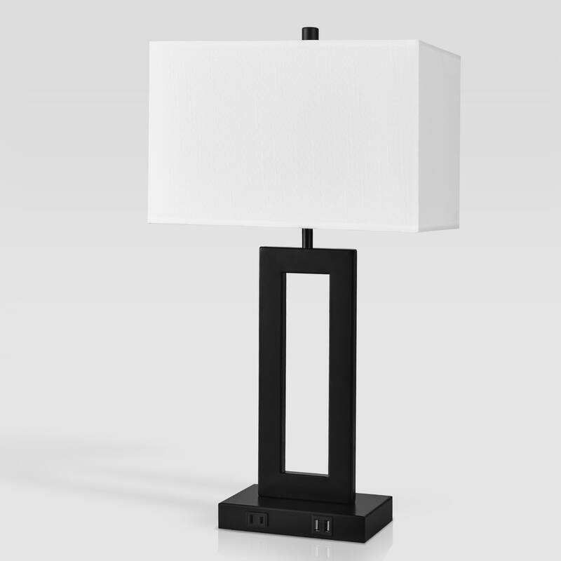 22" Gray USB Table Lamp Set With Touch Control