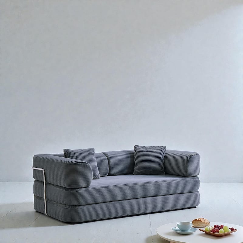 Convertible Floor Couch Sofa Bed with Blanket Pillow, Compressed Modular Lounge Sleeper for Living Room Bedroom - Antique Gray