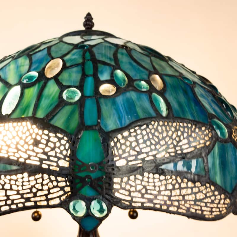 Tiffany Style Two-Light Table Lamp with Dragonfly Design