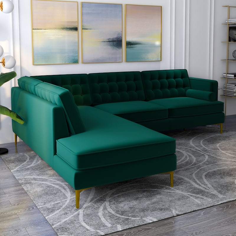 Caterina Velvet Modern Living Room Tufted Corner Sectional Sofa