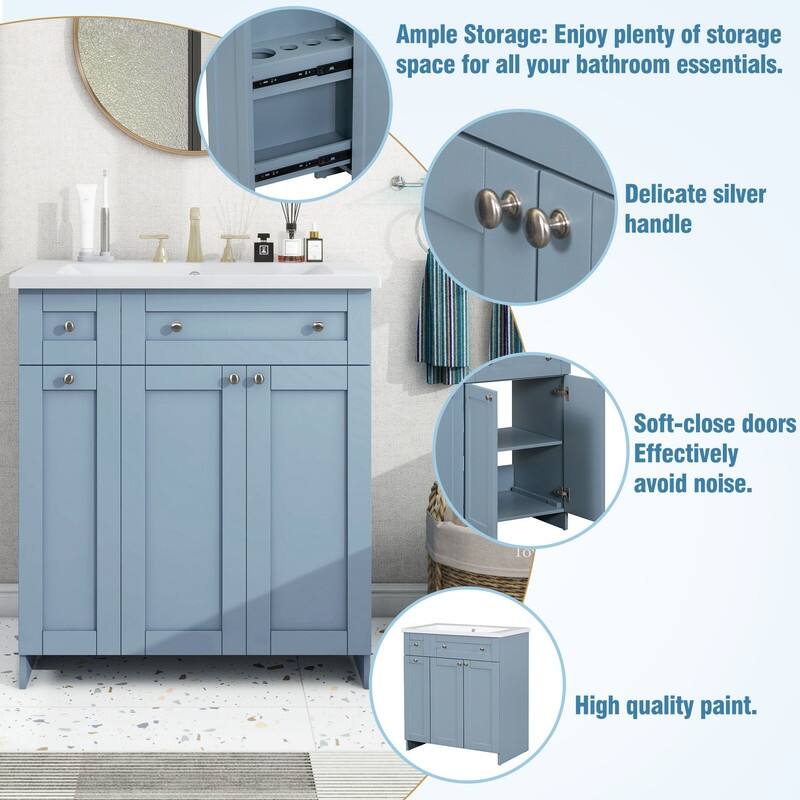 Single Sink 30" Bathroom Vanity with Combo Cabinet and Storage