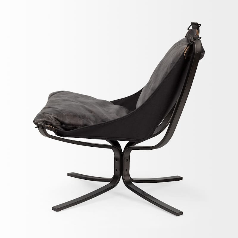 Colarado Black Leather Suspended Seat w/ Iron Frame Accent Chair