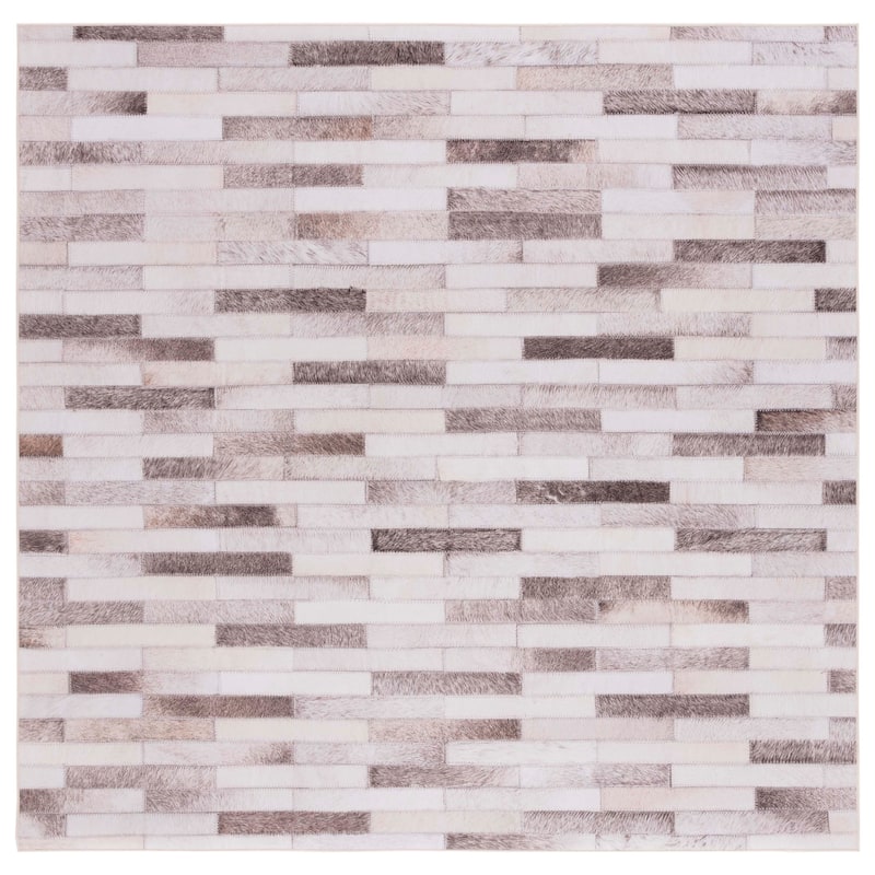 SAFAVIEH Faux Hide Machine Washable Slip Resistant Nieve Modern - 6' x 6' Square - Beige/Brown - Square