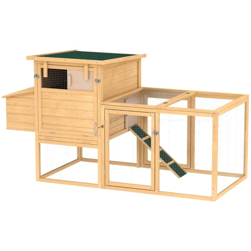 Wooden Chicken Coop with Outer Run, Nesting Box and Roosting Poles - 74.8" L x 31.9" W x 40.6" H