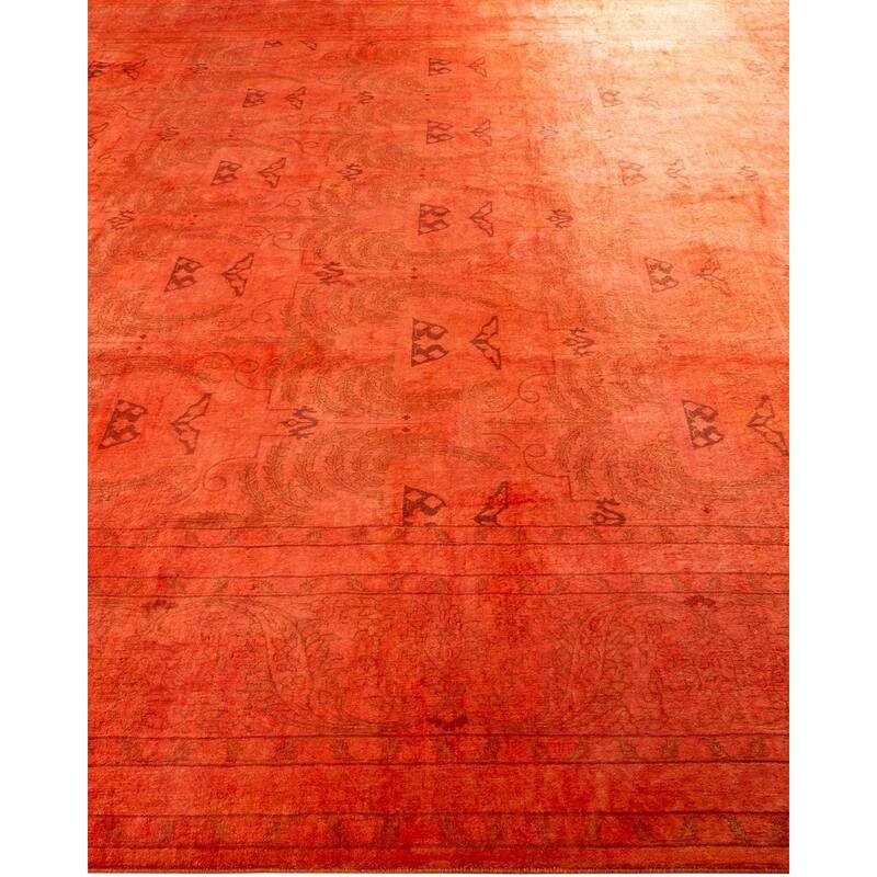 Overton Hand Knotted Wool Vintage Inspired Modern Contemporary Overdyed Orange Area Rug - 9' 2" x 12' 4"