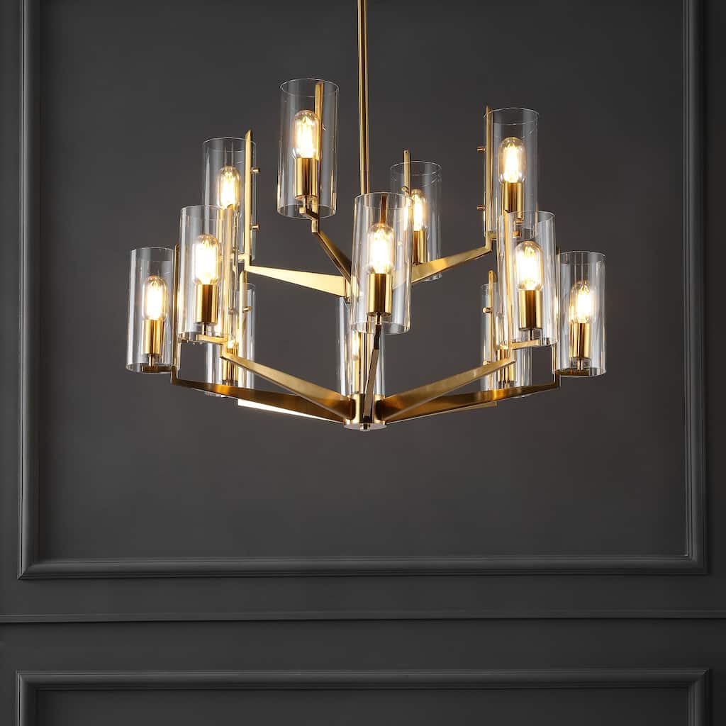 SAFAVIEH Couture Lorna Glass Chandelier - 32 In W x 32 In D x 27-75 In H - Gold