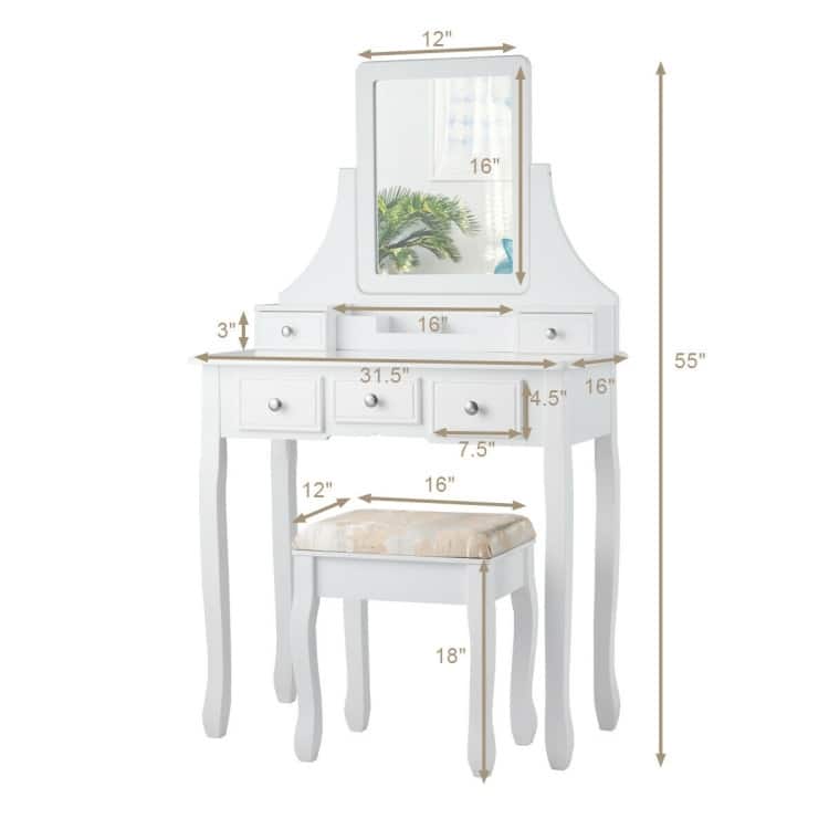 5 Drawers Removable Box Makeup Dressing Vanity Set - 31.5" x 16" x 55" (L x W x H)