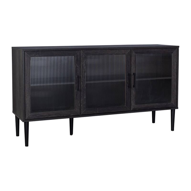 Ethan 3 Fluted Glass Door Buffet Sideboard with Shelves