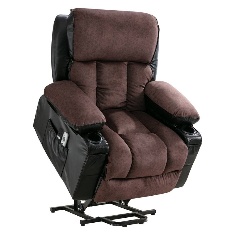 Power Lift Fleece Leather Recliner Chair for Elderly with Vibration Massage and Heat and USB & Cup Holders, for Living Room