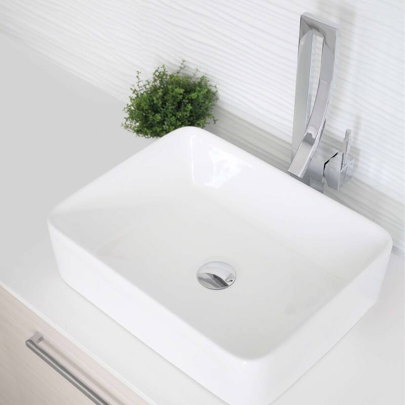 STYLISH Porcelain Rectangular 18 3/4-inches Top Mounted Ceramic Vessel Bathroom Sink - 18.75" x 14.5" x 5.25" - White