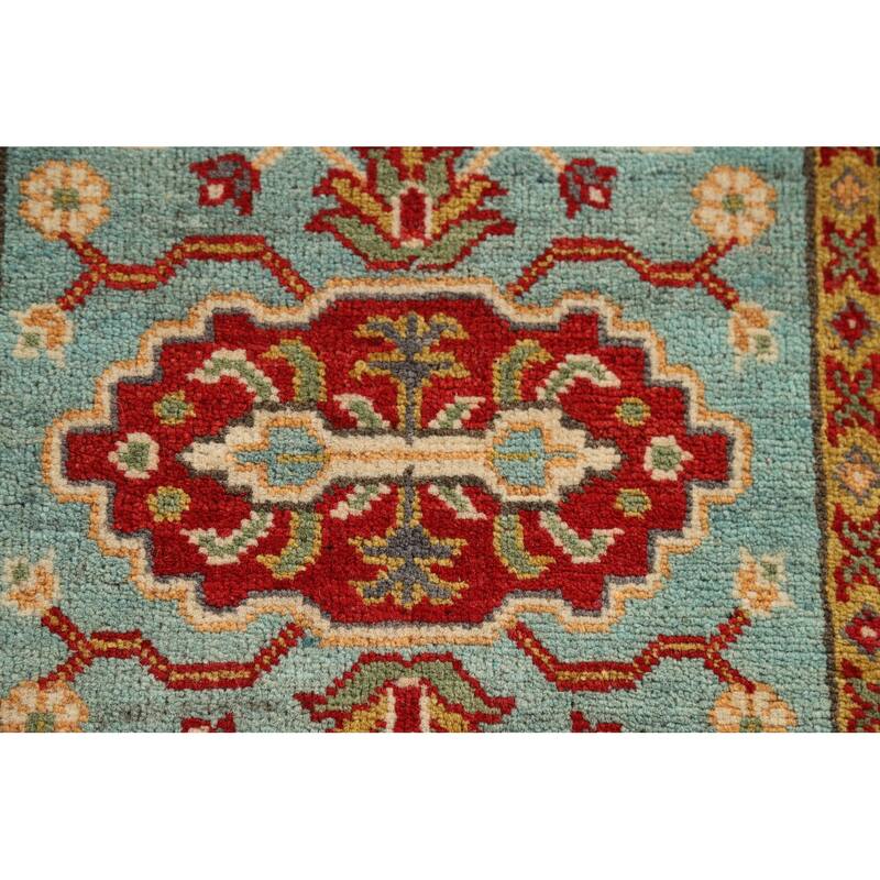 Turquoise Kazak Oriental Accent Rug Hand-Knotted Wool Carpet - 2'7" x 4'1"