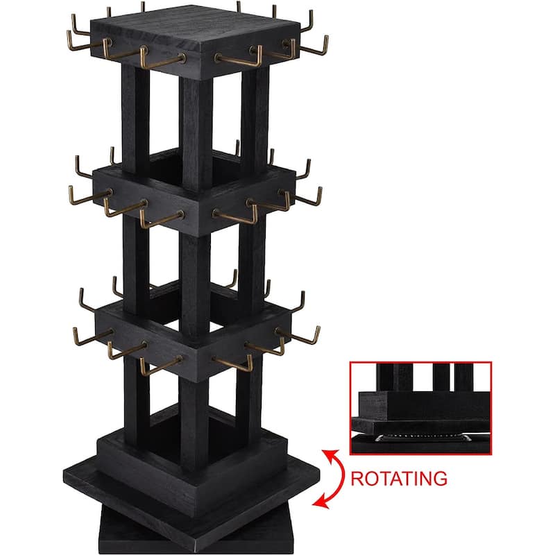 Natural Wood Rotating 36 Hooks Jewelry Tower