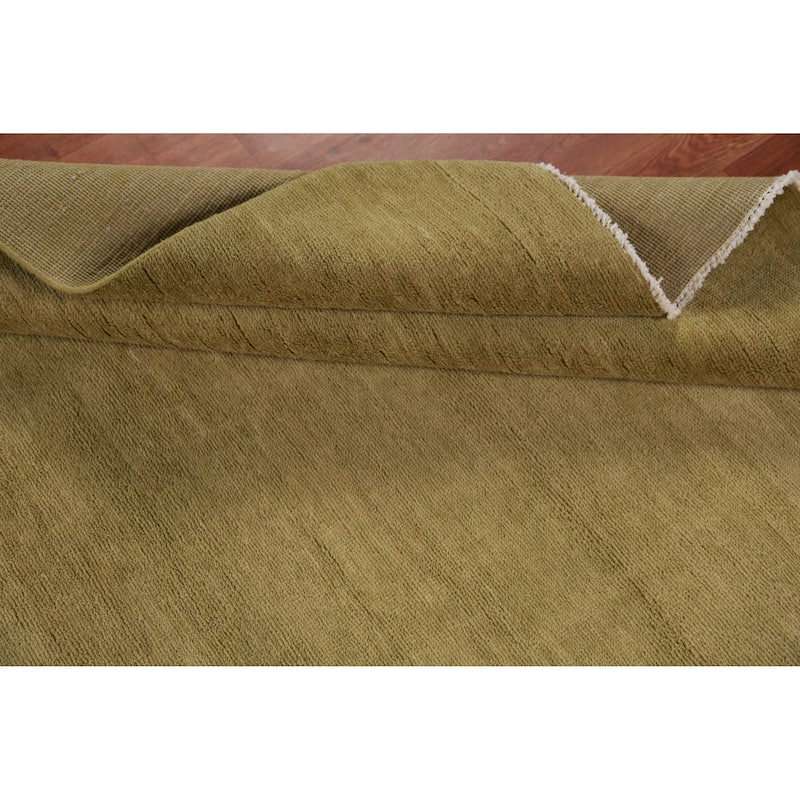 Hand Knotted Oriental 100% Wool Carpet Modern Solid Green Gabbeh Area Rug - 10' 1'' X 4' 11''
