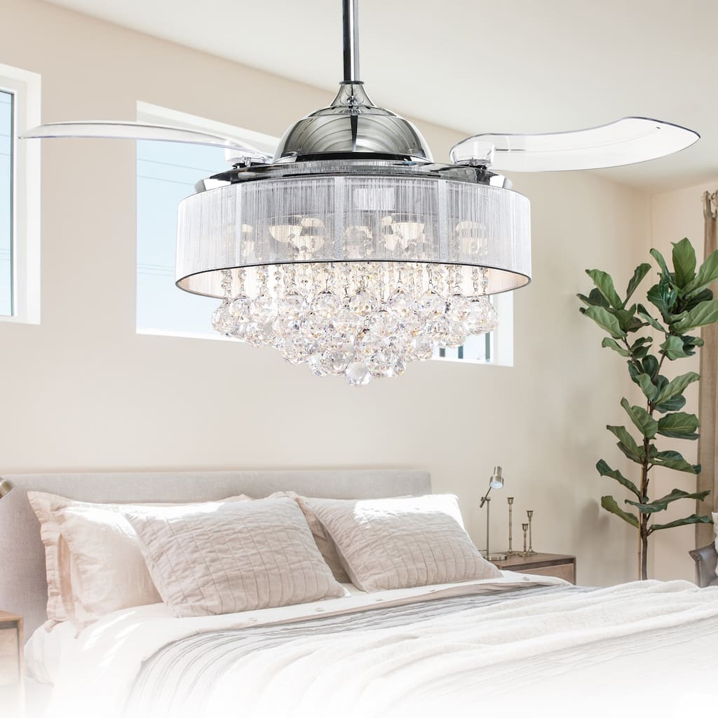42" Crystal Smart Fandelier Ceiling Fan with Light and Remote, App Control, Voice Control