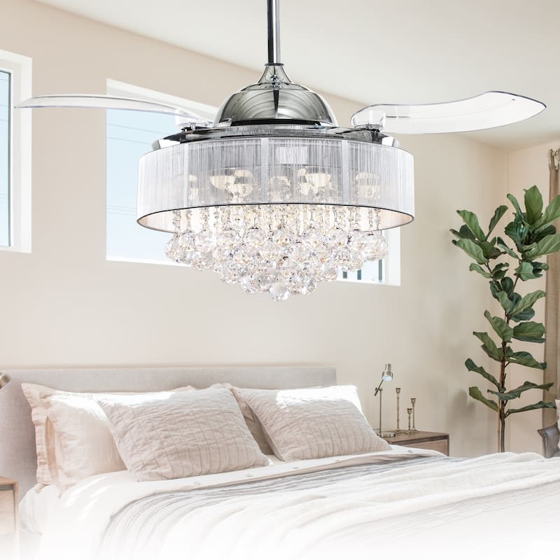 42" Crystal Smart Fandelier Ceiling Fan with Light and Remote, App Control, Voice Control