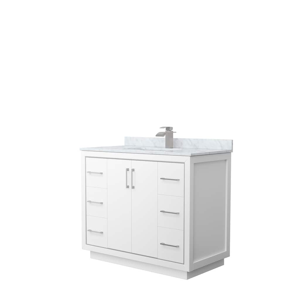 Icon Single Vanity Set, White Carrara Marble Top, No Mirror
