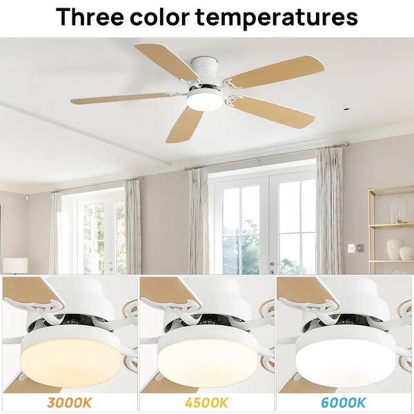 52 Inch Ceiling Fan With Lights And Remote – 30W LED Panel, 6-Speed Quiet DC Motor, Flush Mount, Reversible Blades For Bedroom & Living Room