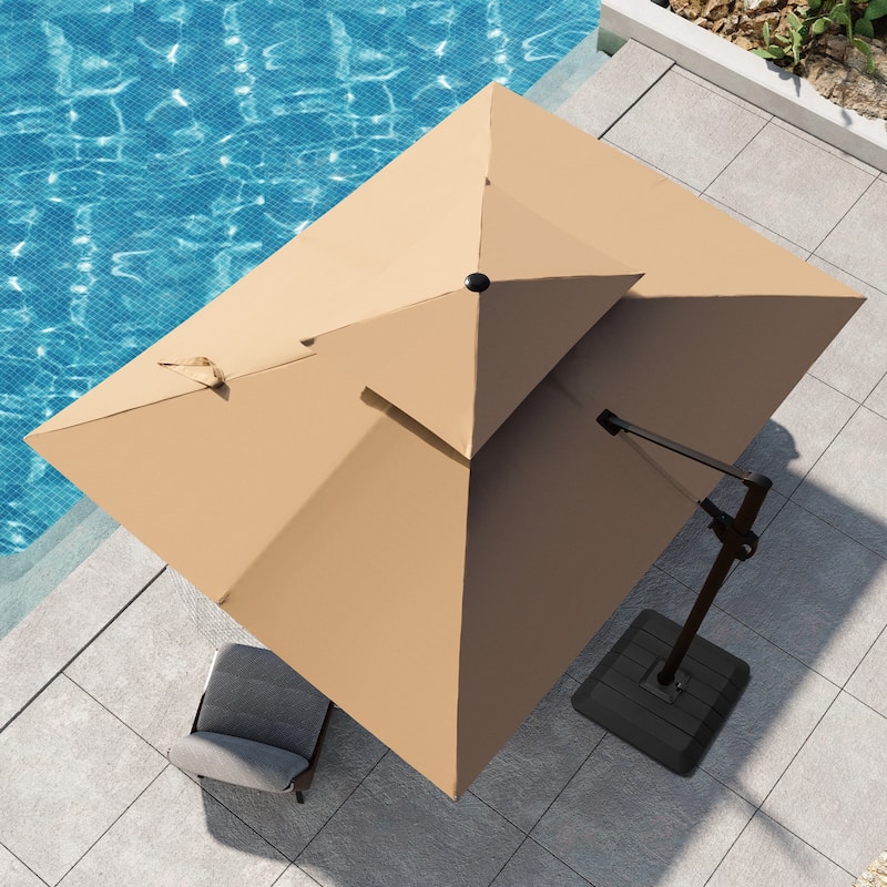 9 FT x 12 FT Outdoor Patio Dual Top Umbrella Cantilever Offset with Premium Base - Tan
