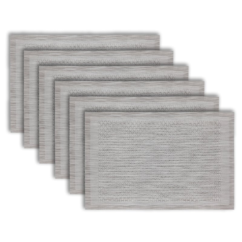 Dainty Home Geneva Woven Vinyl Reversible Rectangle Placemat Set Of 6 - 12" x 18" - Silver